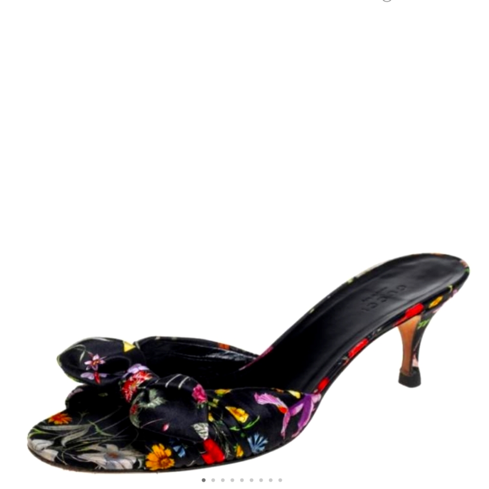 BN Gucci Multicolor Flower Satin Slide Sandals Size 37